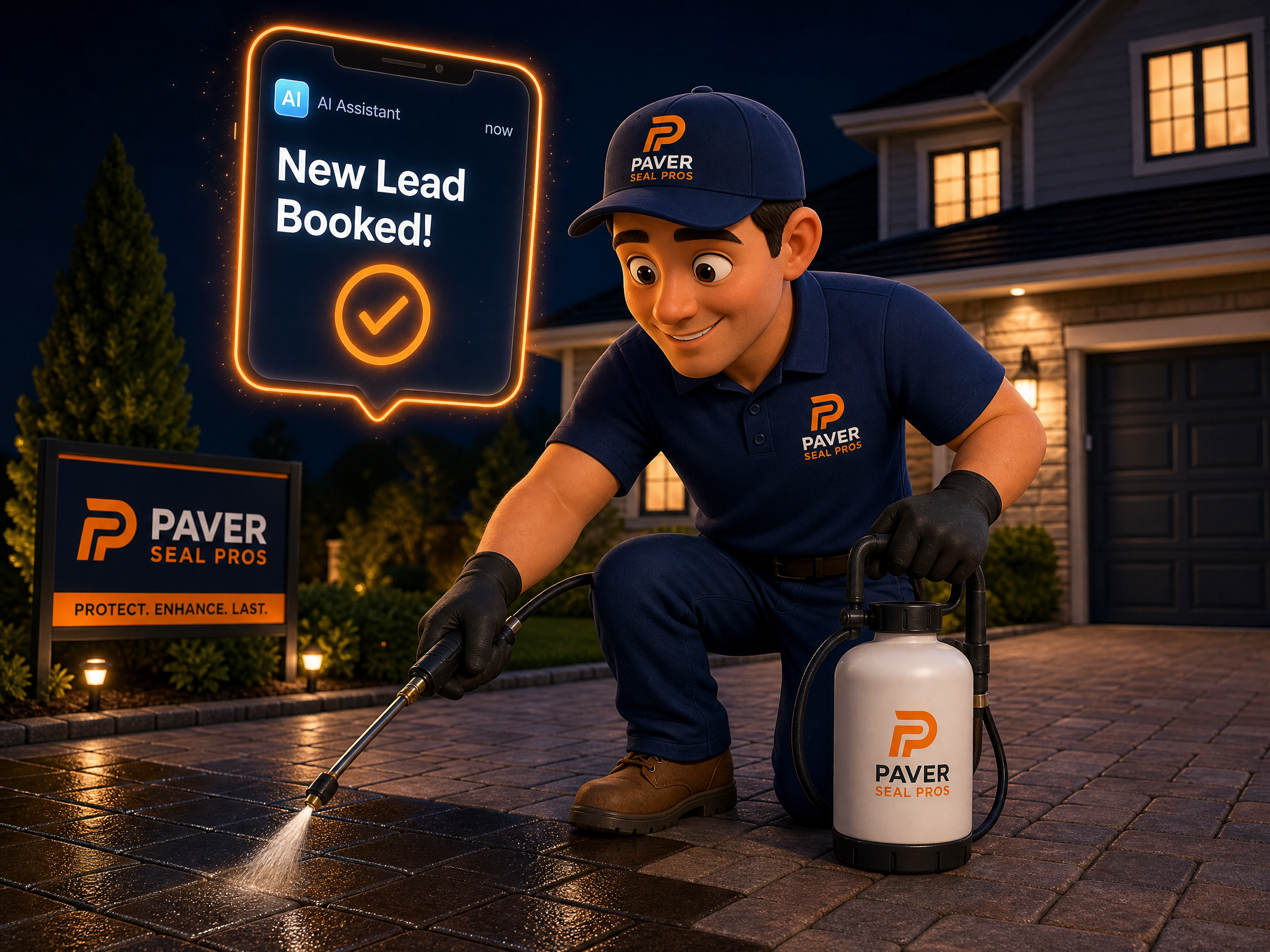 Paver sealing technician on the job