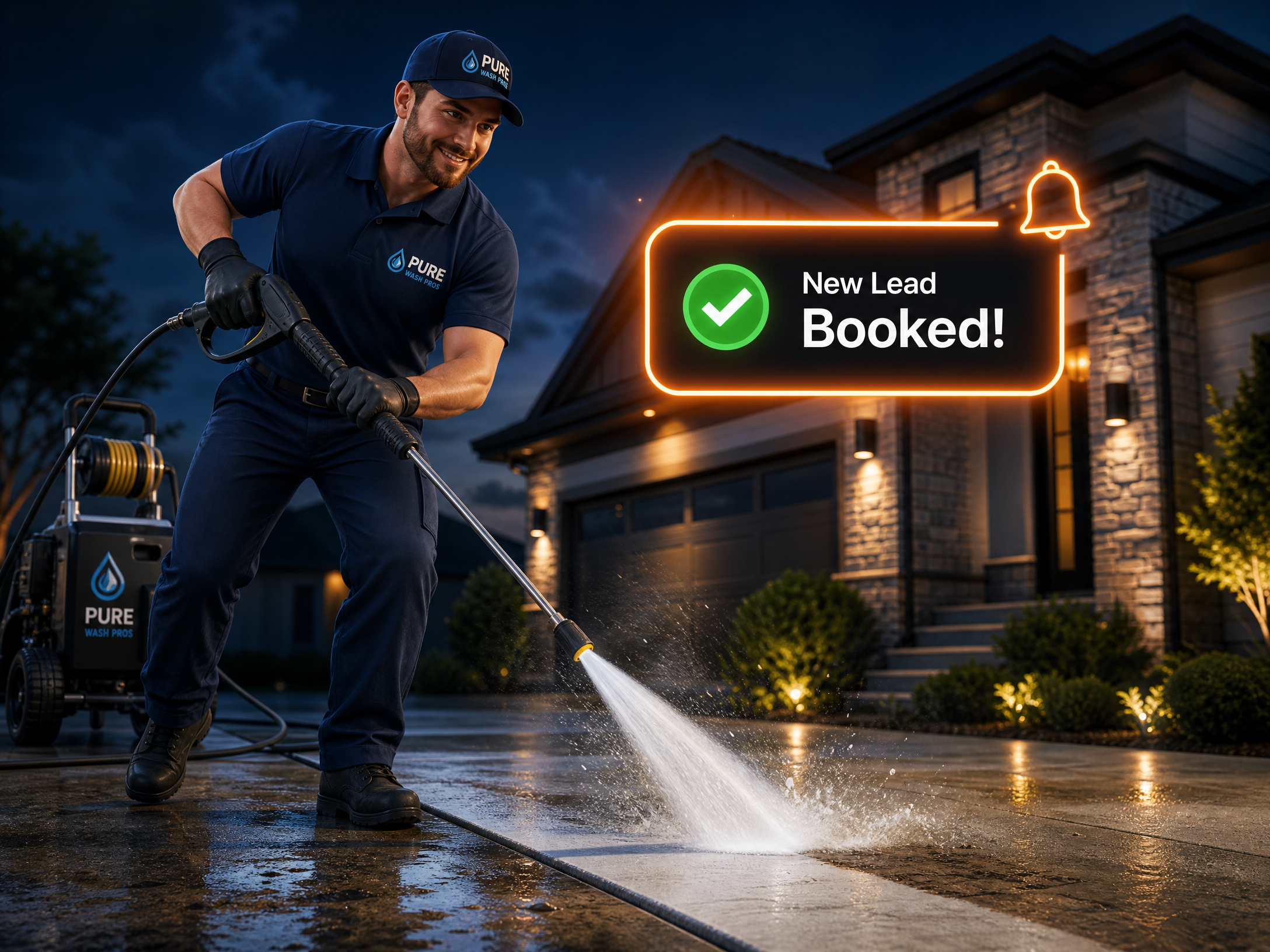 Pressure washing technician cleaning a driveway